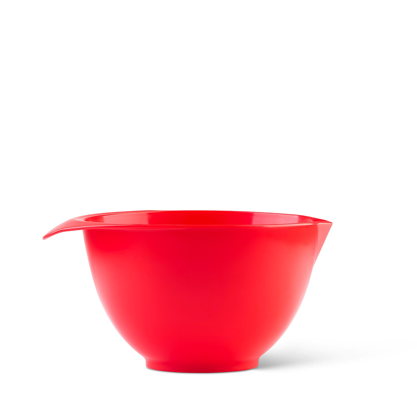 2 Litre Red plastic mixing bowl with handle and spout, dishwasher safe and microwave safe