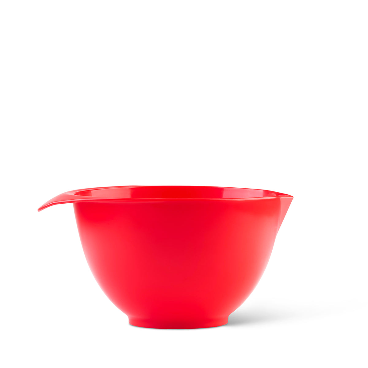2 Litre red plastic mixing bowl with handle and spout