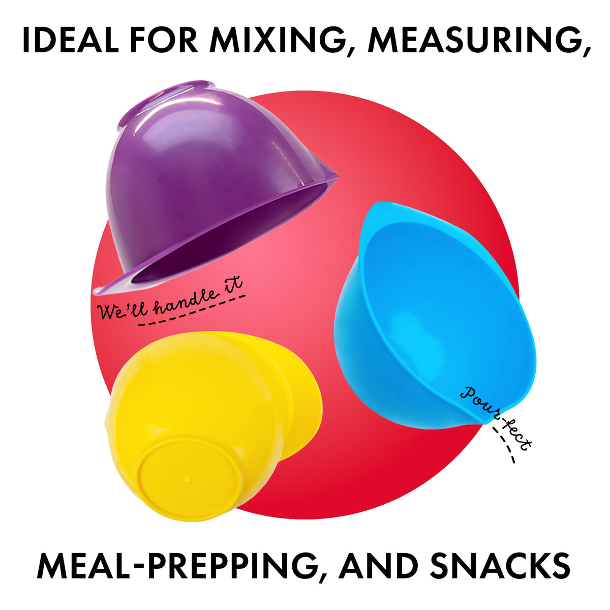 Colourful mixing bowls for baking and cooking