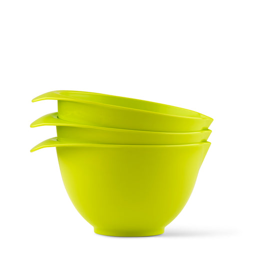 Green mixing bowls set of 3 with handle and spout, dishwasher safe and microwave safe