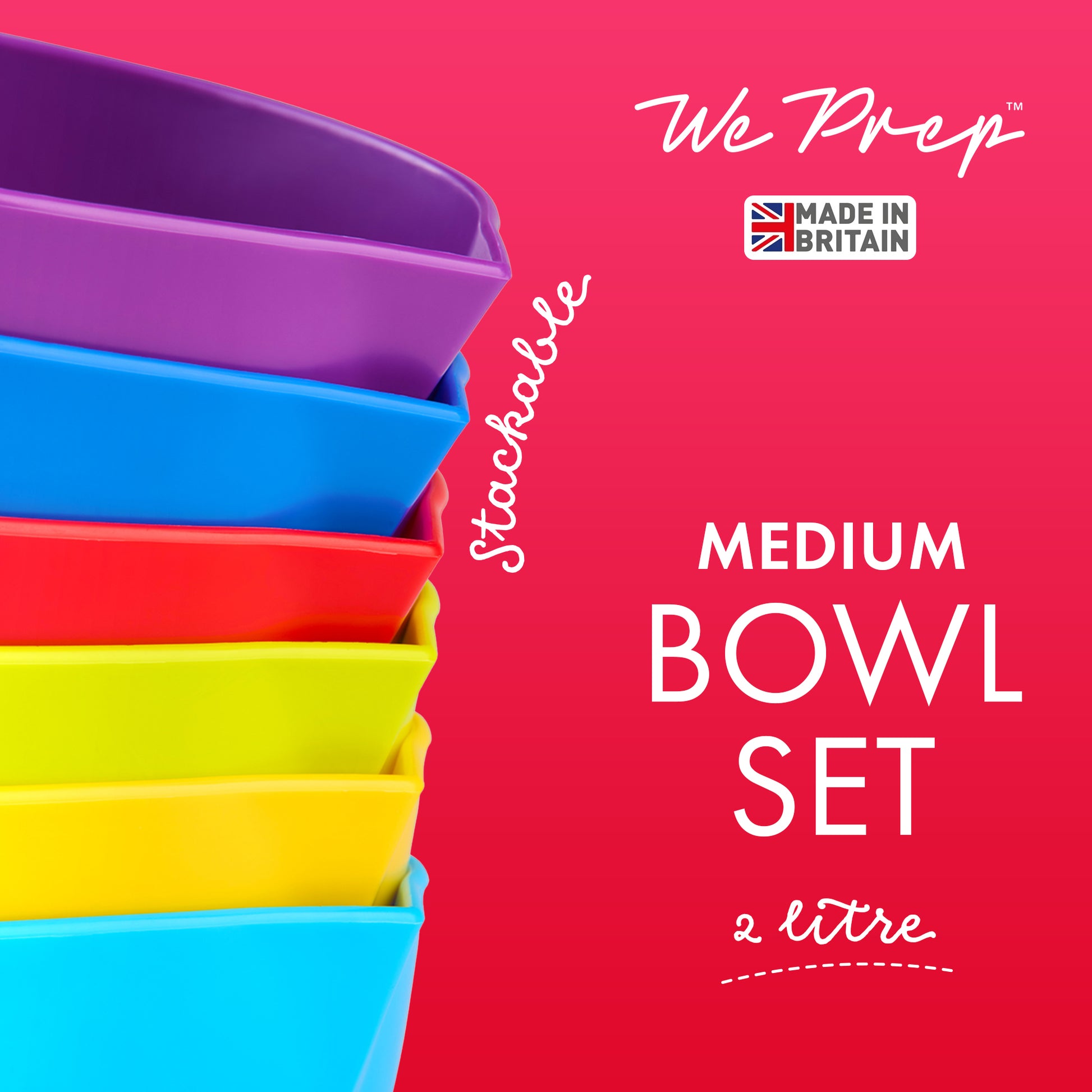 2 LItre plastic mixing bowls set of 6