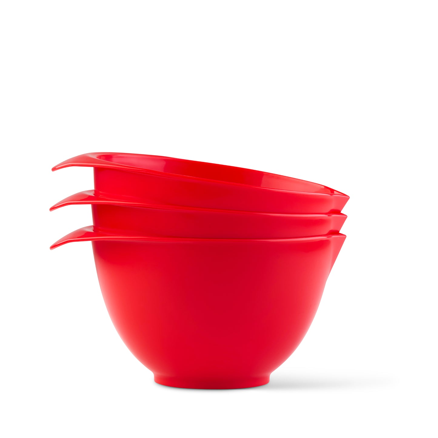 Red mixing bowls set of 3 with handle and spout for baking, microwave safe and dishwasher safe