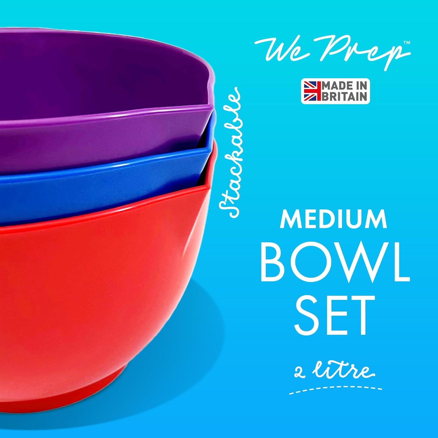 2 Litre bowl set of 3 in purple, dark blue and red for children and chefs