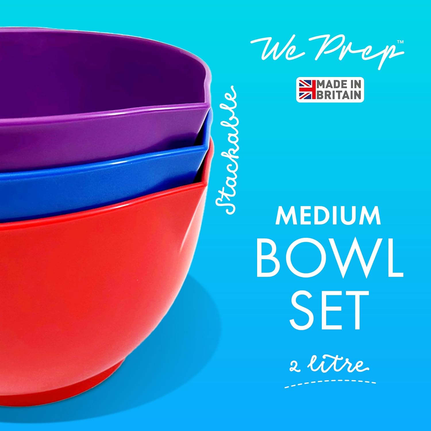 2 Litre bowl set of 3 in purple, dark blue and red for children and chefs