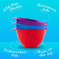 BPA free mixing bowls, microwave safe and dishwasher safe 