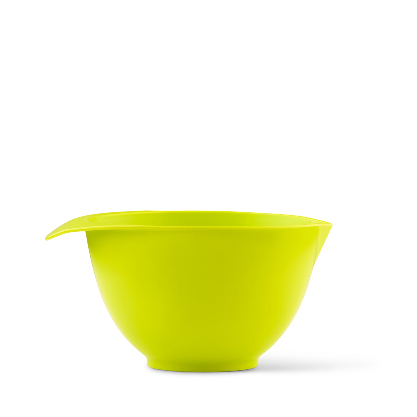 Light green plastic mixing bowl with handle and spout, 2 Litre, microwave safe and dishwasher safe