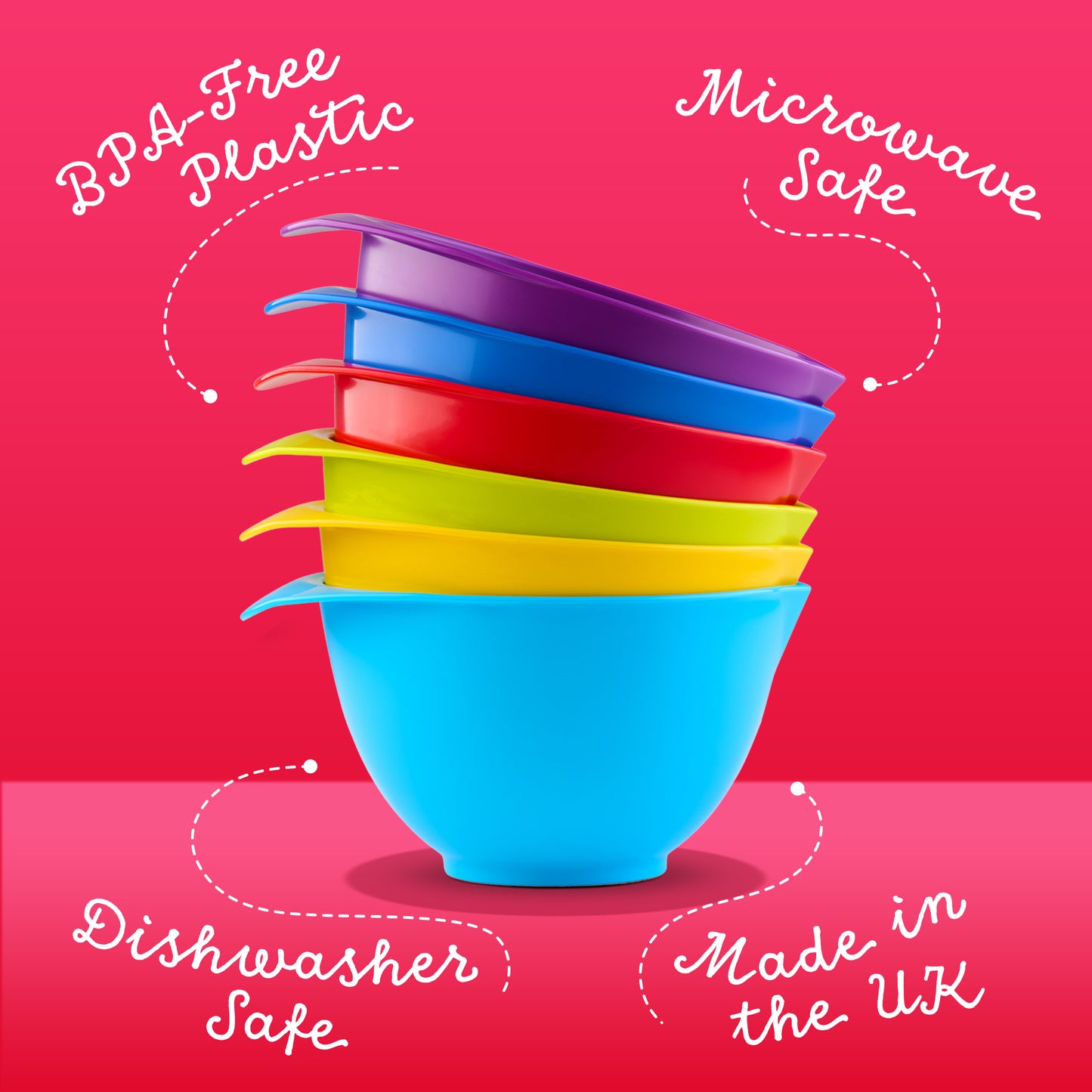 Microwave safe, BPA Free, Dishwasher safe plastic mixing bowls