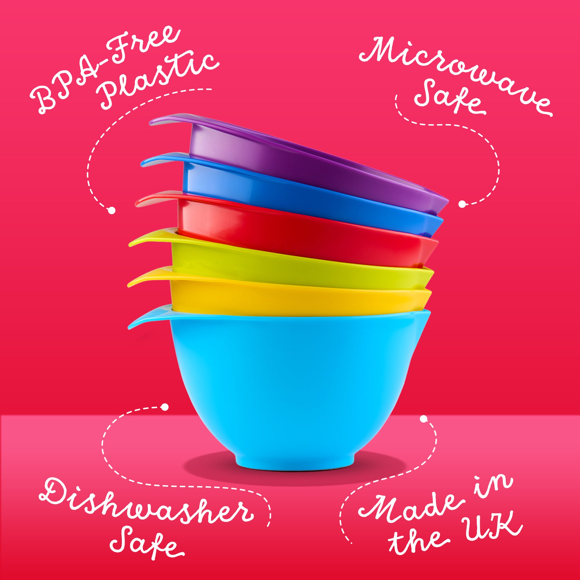 Microwave safe, BPA Free, Dishwasher safe plastic mixing bowls