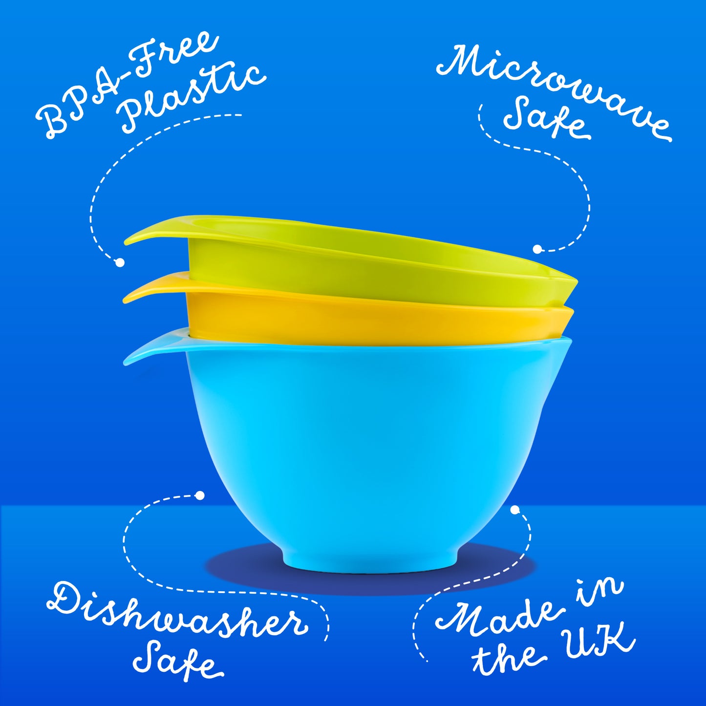 Dishwahser safe, Microwave safe and BPA free plastic mixing bowls