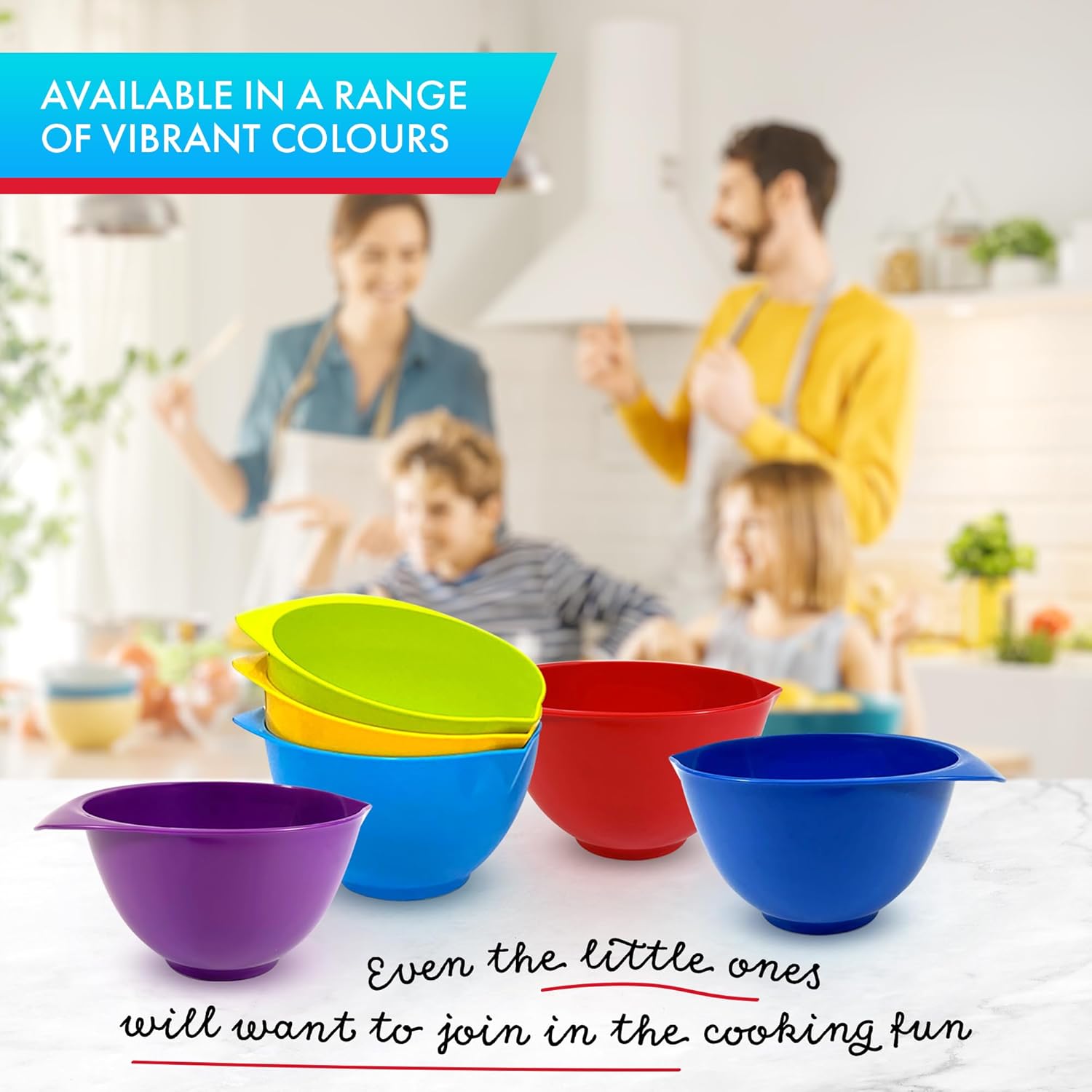 The bold mixing bowls set of 3 plastic bowls in red, purple and dark blue
